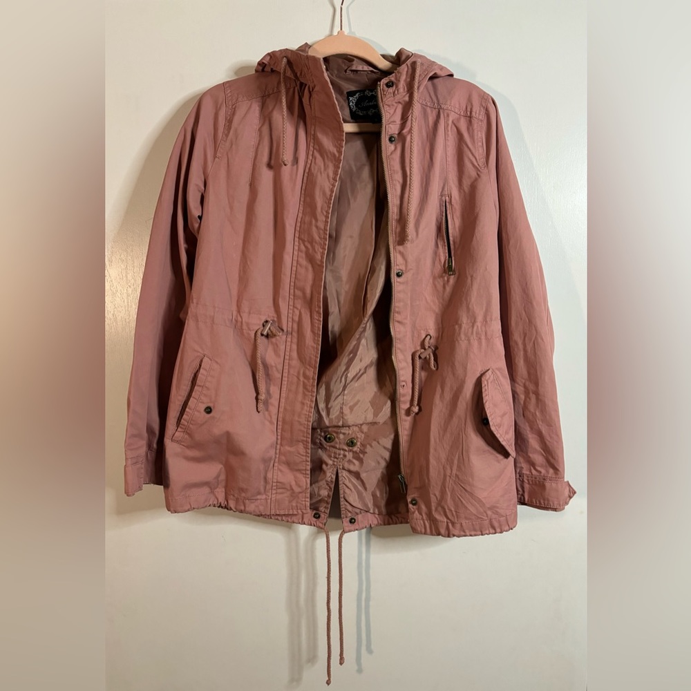 Pink Lightweight Utility Jacket with hoodie. USED.